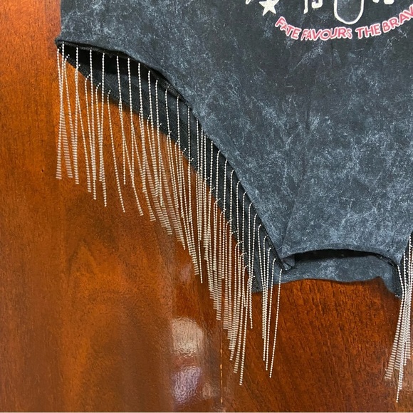 Violet & Ruby Black Graphic Tee with Metal Fringe Size S Moto Biker Grunge NWT - Picture 3 of 9